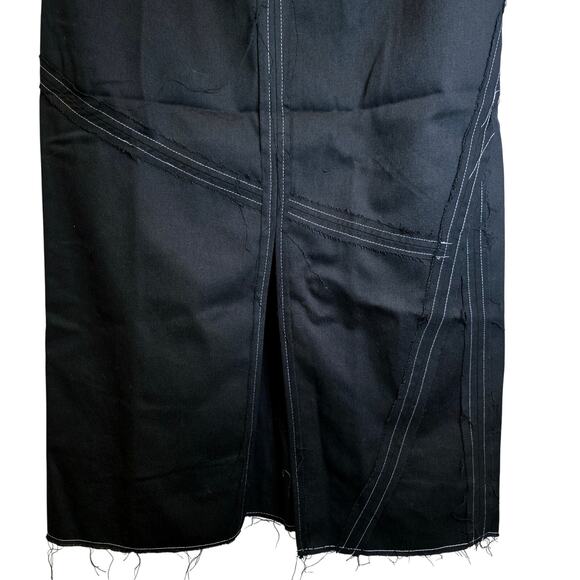 Topshop Asos Raw Edge Maxi Skirt Black Twill Topstitch Sz 10 Frayed Cotton Zip - Picture 9 of 15